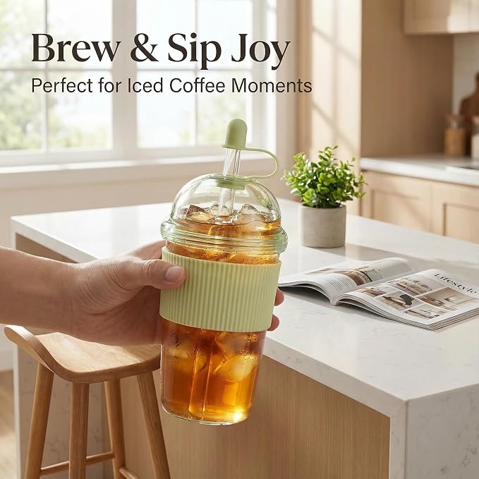 Reusable Ices Coffee Cups with Lids and Straws 17oz, Boba Cup with Straw - Image 6