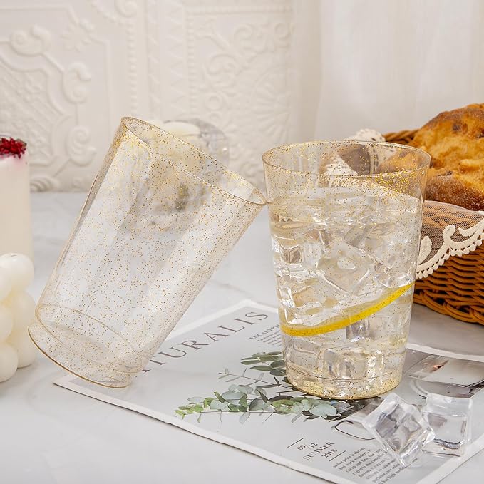 I00000 200 Pack 12 oz Gold Glitter Plastic Cups, Disposable Plastic Wine - Image 9