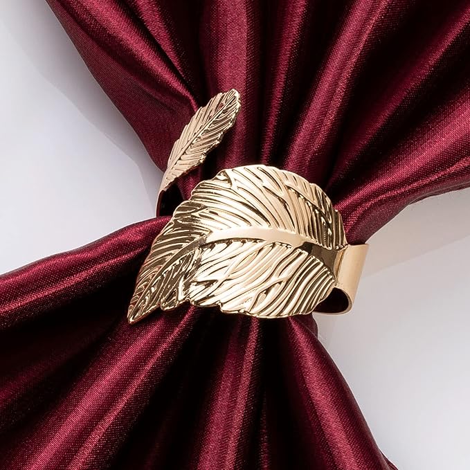 Gold Leaf Napkin Rings Set of 8, Metal Material - Image 6