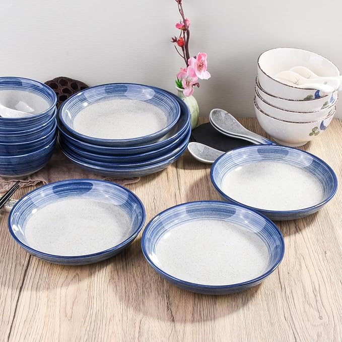 4-Piece Blue Ceramic Dinnerware Set, Japanese Hand-painted Porcelain Tableware - Image 6