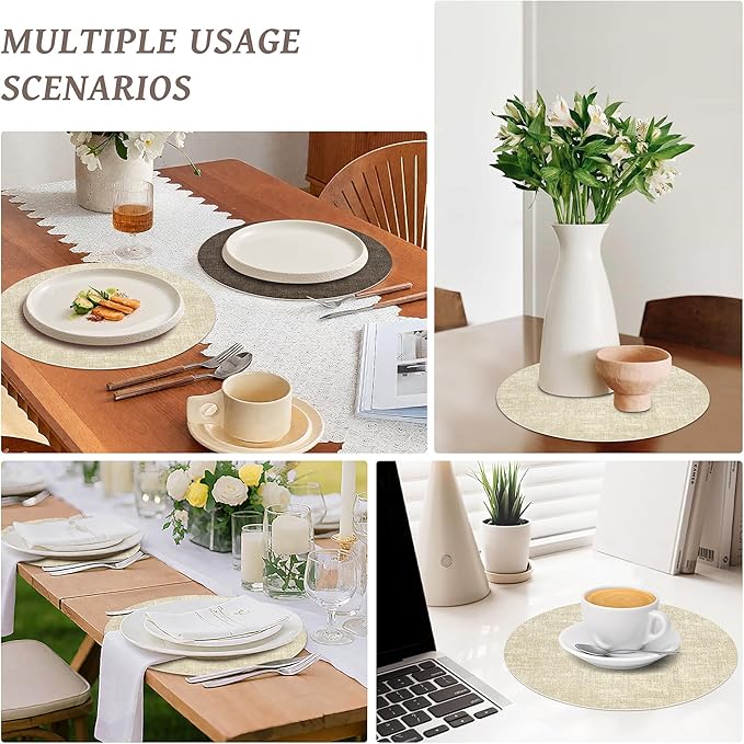 NCUE 13" Faux Leather Round Placemats Set of 6, Reversible Dual-Color | - Image 7