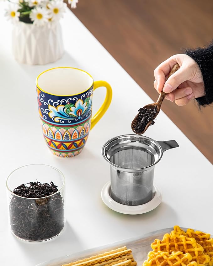 vancasso Ceramic Tea Mug with Infuser and Lid, 18 Ounce Bohemian Loose Leaf Cup - Image 8