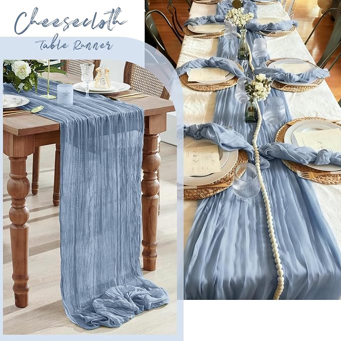 6 Pack Dusty Blue Cheesecloth Table Runner, 17 x 108 Inch, Gauze Cheese Cloth - Image 7