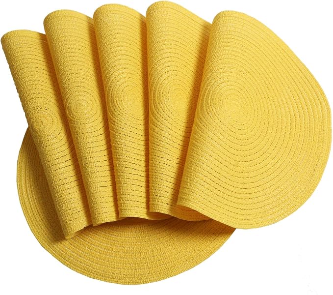 SHACOS Round Braided Placemats Set of 8 Washable Table Mats 15 inch Round - Image 8