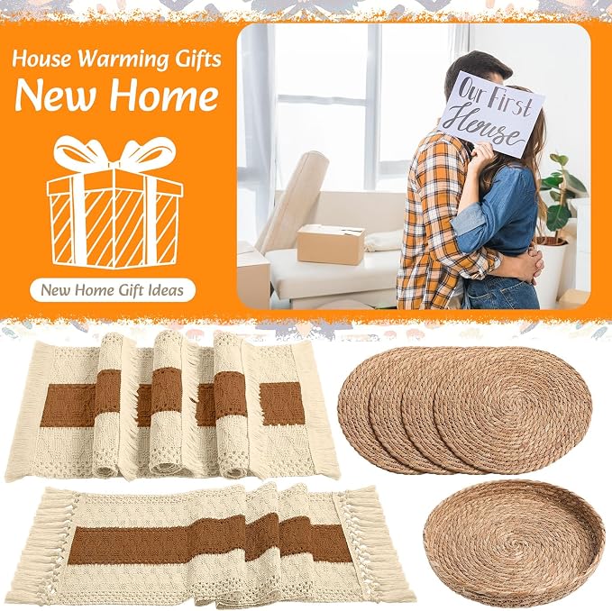 Boho Placemats 4/6/8 Set of Round Woven Placemat Macrame Style Bicolor - Image 7
