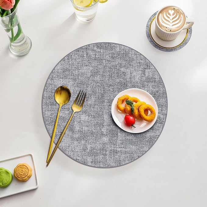 Homaxy Round Faux Leather Placemats and Coasters, Wipeable Place Mats, - Image 9