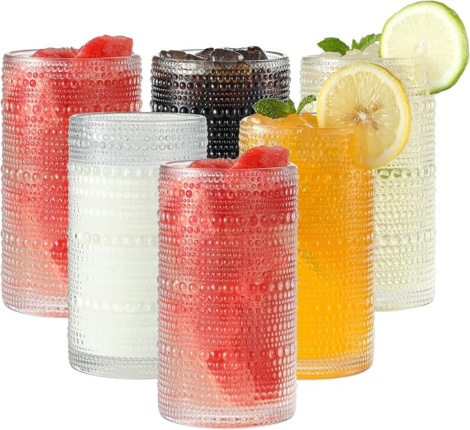 Vintage Hobnail Drinking Glasses Set of 6, 16 oz Large Capacity Embossed Clear - Image 7