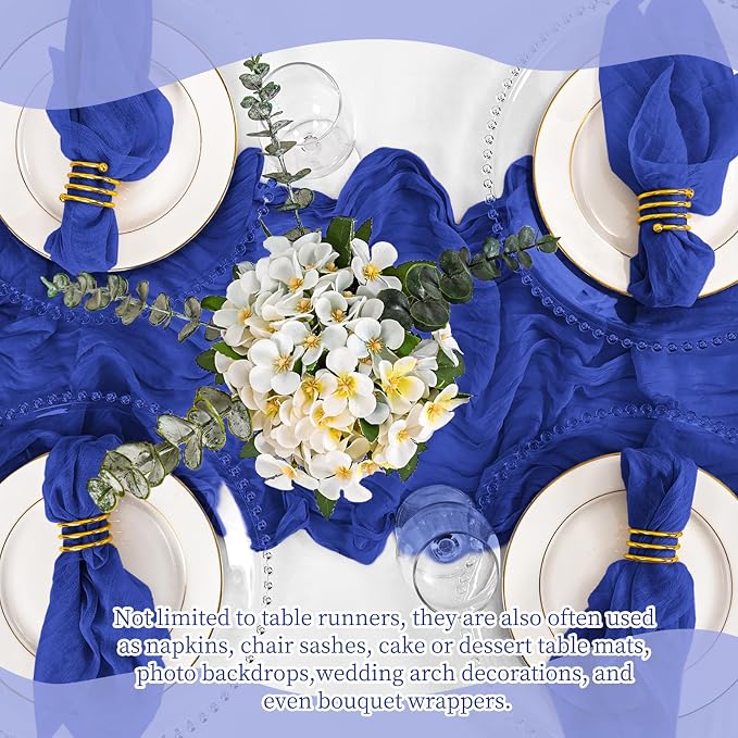 4 Pack Royal Blue Table Runners 17 x 108inch Cheesecloth Table Runner Boho - Image 7
