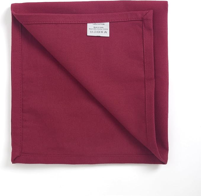 ACCENTHOME Accent Home 100% Cotton Napkins, Delicate Cloth Napkins for Dinners, Parties and Weddings,18 x 18 Inch Set of 12 - Burgundy