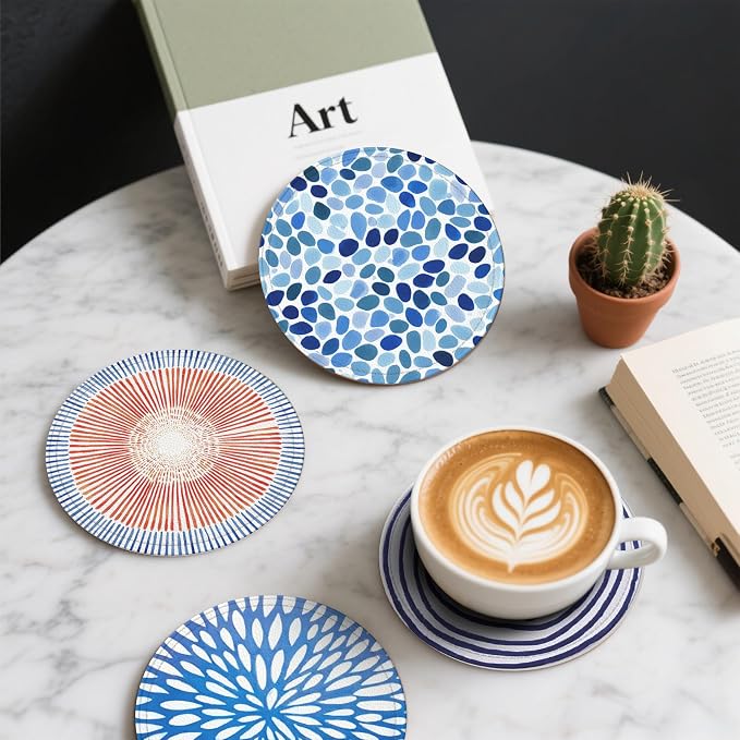 Mid Century Coasters Leather Round Drink Coasters 6 Pcs Set - Image 6