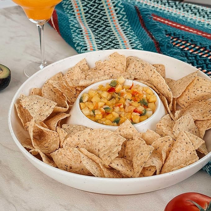 Mora Ceramic Chips and Dip Serving Tray: Large Divided Party Bowl Set - Image 7