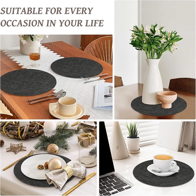 13" Round Placemats Set of 12, Reversible Faux Leather Heat Resistant Table Mats - Image 7