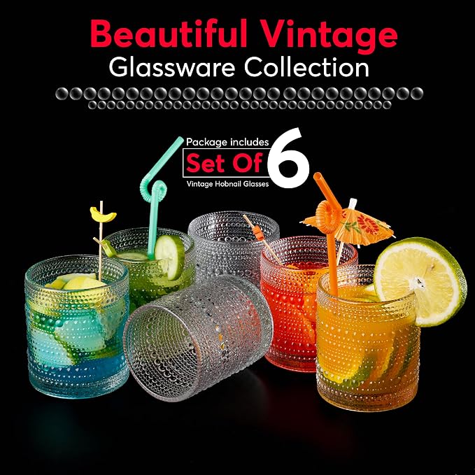 Hobnail Drinking Glasses, Vintage Glassware Set of 6, Vintage Drinking Glasses - Image 7