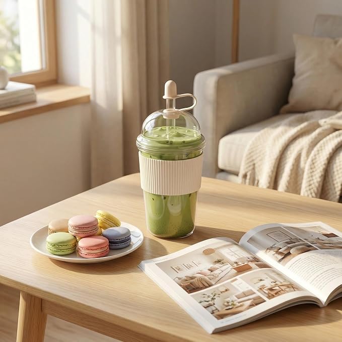 Reusable Iced Coffee Cups with Lids and Straws 17oz, Boba Cup with Straw - Image 6