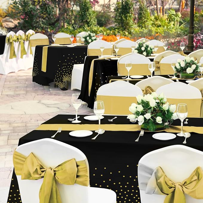 24 Pack Black and Gold Tablecloth and Table Runner Set Party Decorations - Image 8