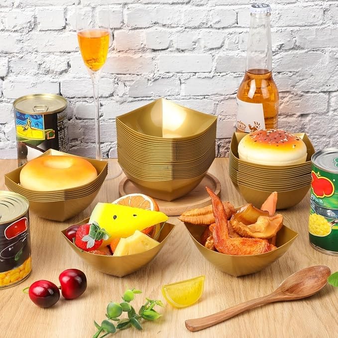 50 Pcs Disposable Serving Bowls 8 oz Gold Square Plastic Salad | Snack Dishes - Image 6