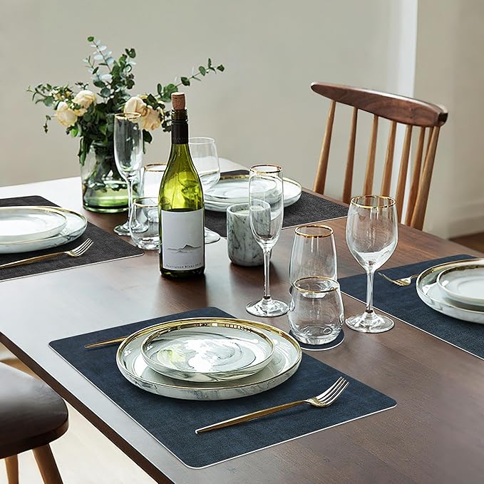 Fyvva Placemats Set of 6 Wipeable Reversible Faux Leather - Image 6