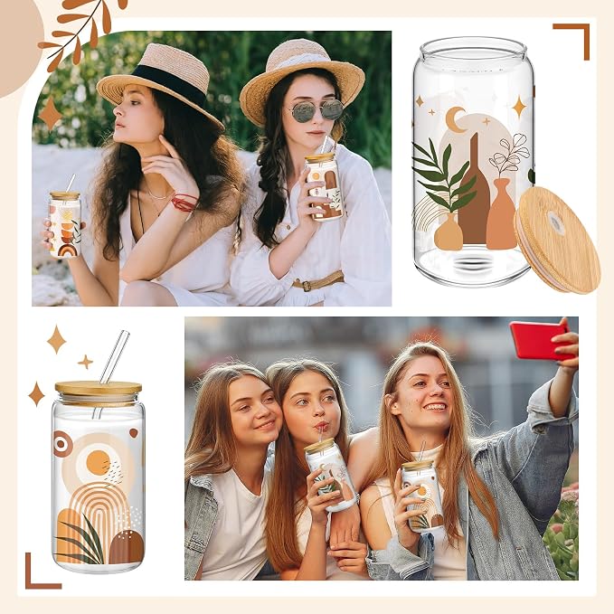 Mumufy 4 Pack Wildflower Glass Cups Gift Aesthetic Cute Glass Cup Tumbler - Image 7