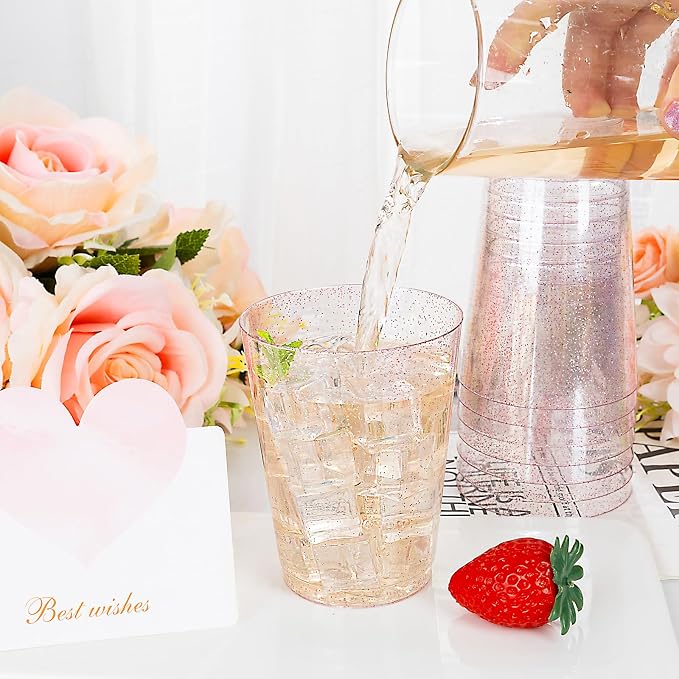 DaYammi 100 Pack 10oz Pink Plastic Cups, Premium Disposable Rose Gold Glitter - Image 9
