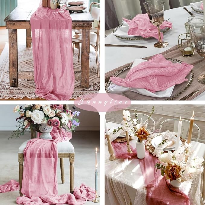 Dusty Rose 6 Pcs Cheesecloth Table Runner 10FT Runner - Image 6
