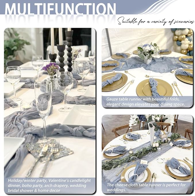 8 Pack Dusty Blue Cheesecloth Table Runner 17x108 inch Boho Gauze Cheese Cloth - Image 7