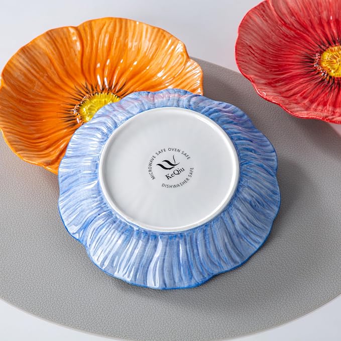 8 Inch Ceramic Decorative & Salad Plate Set of 3 | Distinctive Glazed Texture & - Image 9
