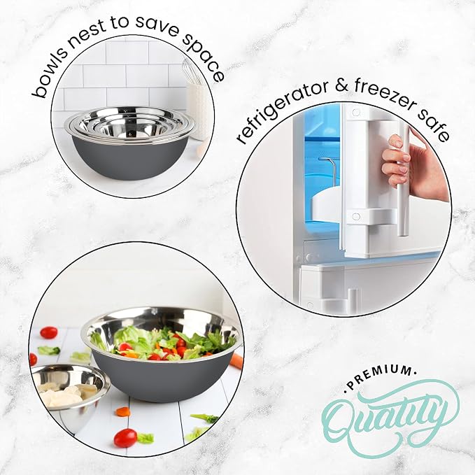 Stainless Steel Mixing Bowls Set, 5-Piece Meal Prep & Food Storage | .75 - Image 8