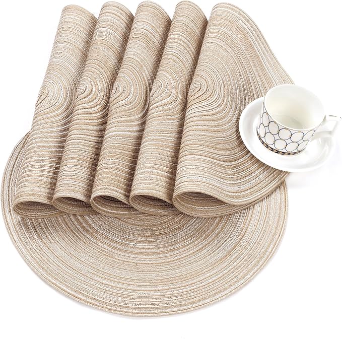 SHACOS Round Braided Placemats Set of 8 Cotton Fabric Round Table Mats Non Slip - Image 9