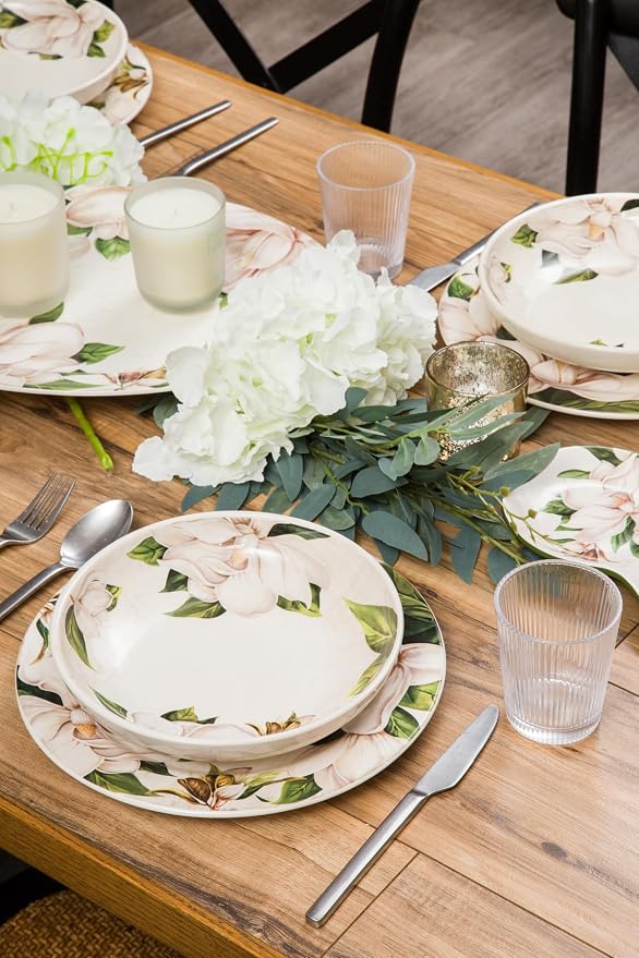 Bico Magnolia Floral Pasta Bowls, 35oz Salad Bowl Set of 4, Large Ceramic - Image 6