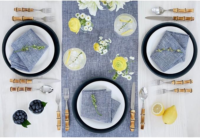 Solino Home 100% Pure Linen Table Runner Chambray Indigo, Athena 14 x 72 in | - Image 9