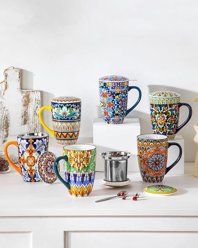 vancasso Ceramic Tea Mug with Infuser and Lid, 18 Ounce Bohemian Loose Leaf Cup - Image 7