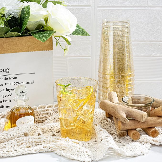 I00000 50 Pack 12 oz Gold Glitter Plastic Cups, Disposable Plastic Wine Glasses - Image 9