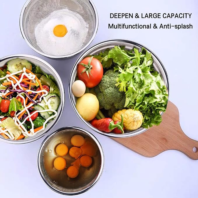 Umite Chef Mixing Bowls with Airtight Lids,6 piece Stainless Steel Metal - Image 8