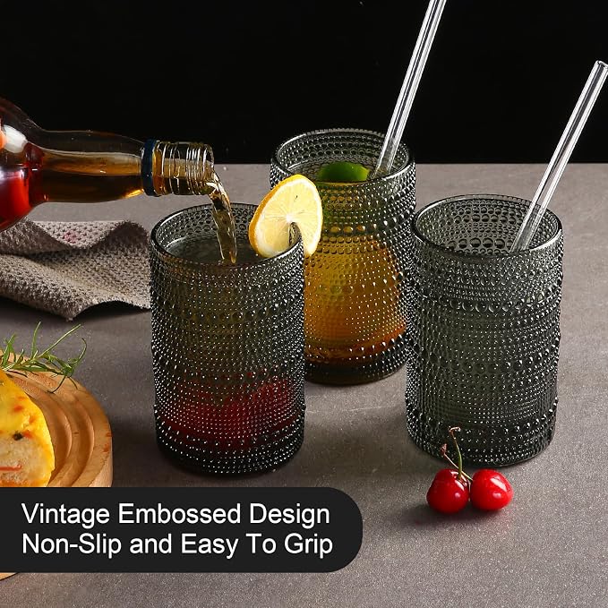 ZMOWIPDL Drinking Glasses Set of 6, 15 oz Grey Hobnail Glass Cups | Vintage - Image 7