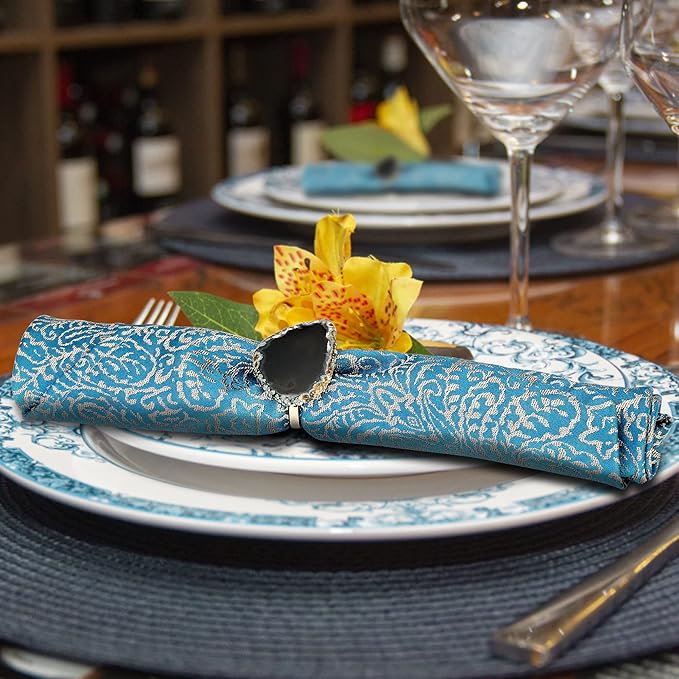 CozyTower Agate Napkin Rings Set of 4, Unique Geode Napkin Rings | Gold Napkin - Image 7