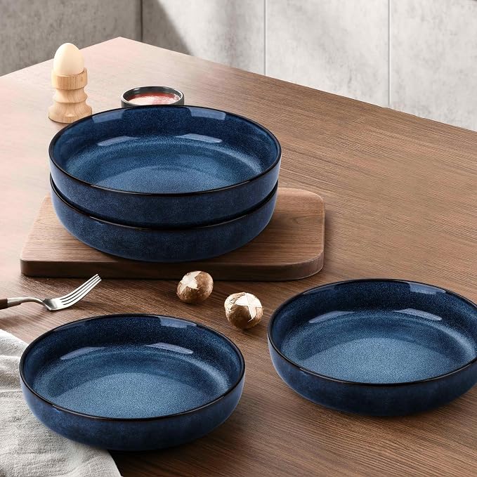Herogo Stoneware Pasta Bowls Set of 4, Large Wide Shallow 37oz Plates and - Image 8