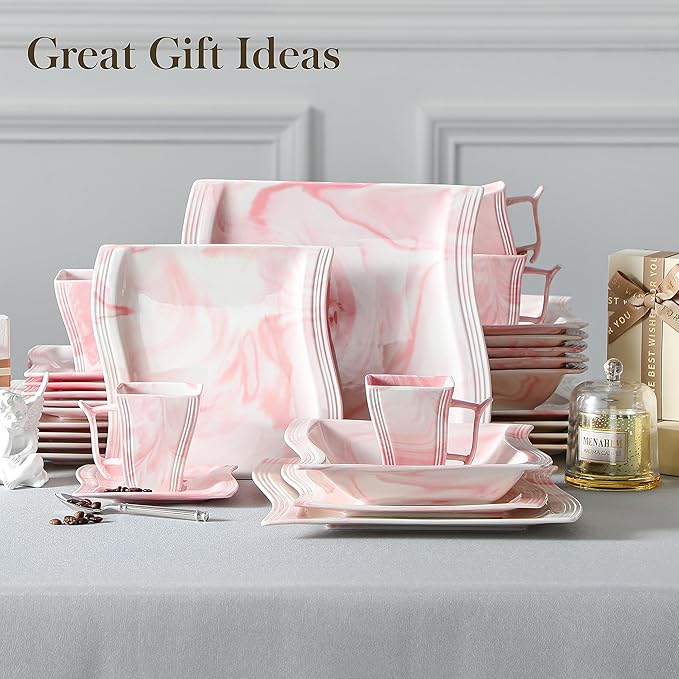 MALACASA Dinnerware Sets, 30-Piece Pink Plates and Bowls Sets - Image 7