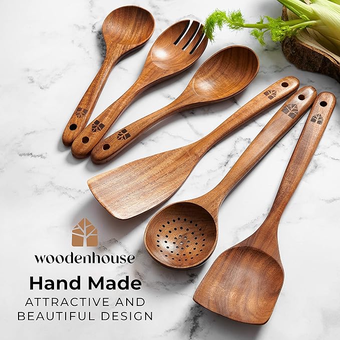 Wooden Spoons for Cooking, Teak Wood Kitchen Utensil Set – Multipack | - Image 6