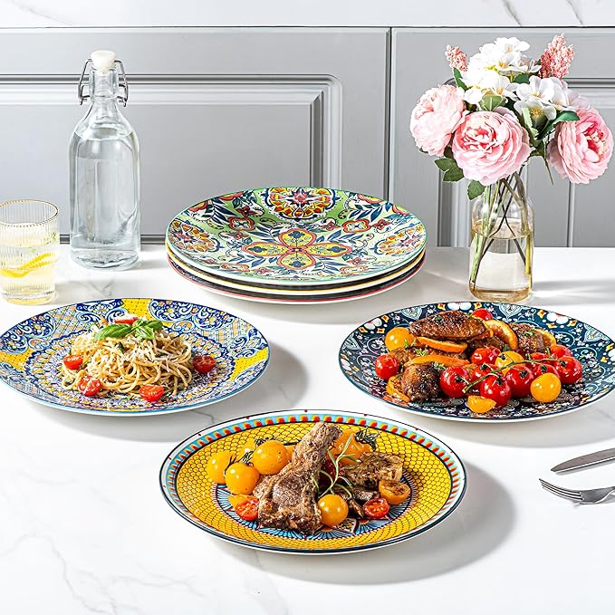 HENXFEN LEAD Boho Ceramic Dinner Plates Set of 6, 10.5 Inch | Assorted Patterns - Image 8