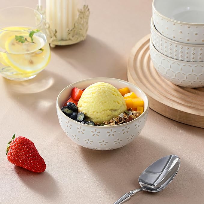 MALACASA Small Bowls, 14 Ounce Ice Cream Bowl, Stoneware Dessert Bowls Set of 4 - Image 9
