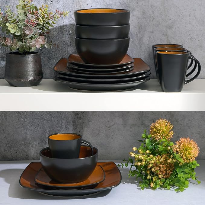 Gibson Elite Soho Lounge Square Reactive Glaze Stoneware Dinnerware Set - Image 7
