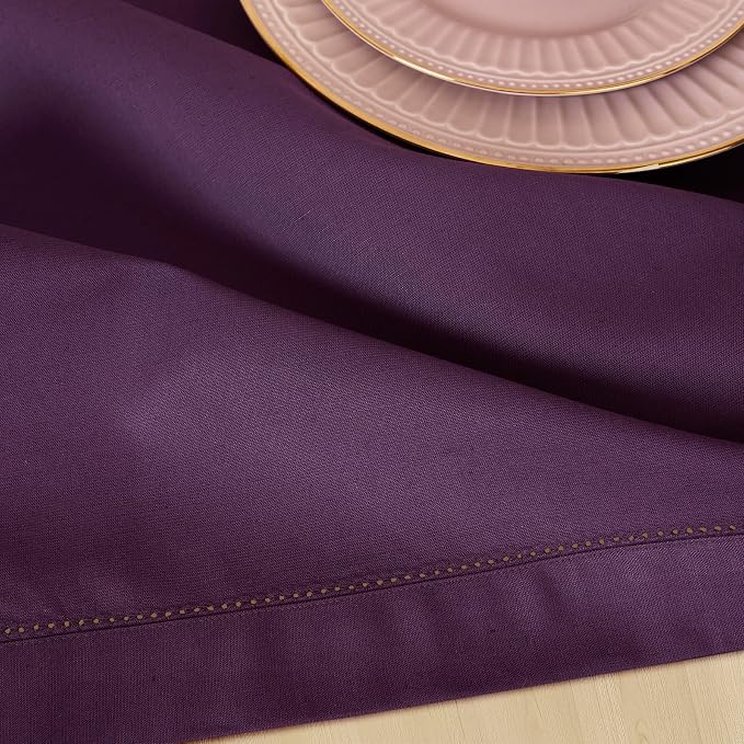 Solino Home Cotton Linen Dining Table Runner Purple Hemstitch, 14 x 72 in | - Image 6
