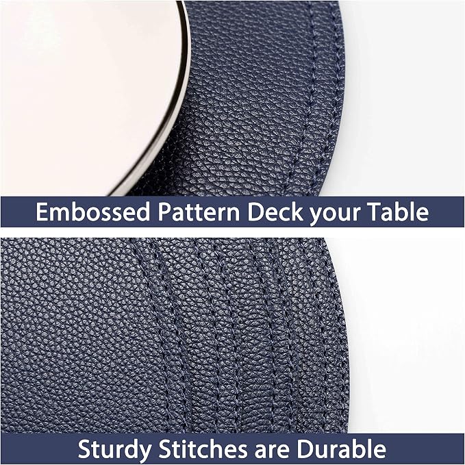 Jovono Navy Faux Leather Round Placemats and Coasters, Coffee Mats Kitchen - Image 7