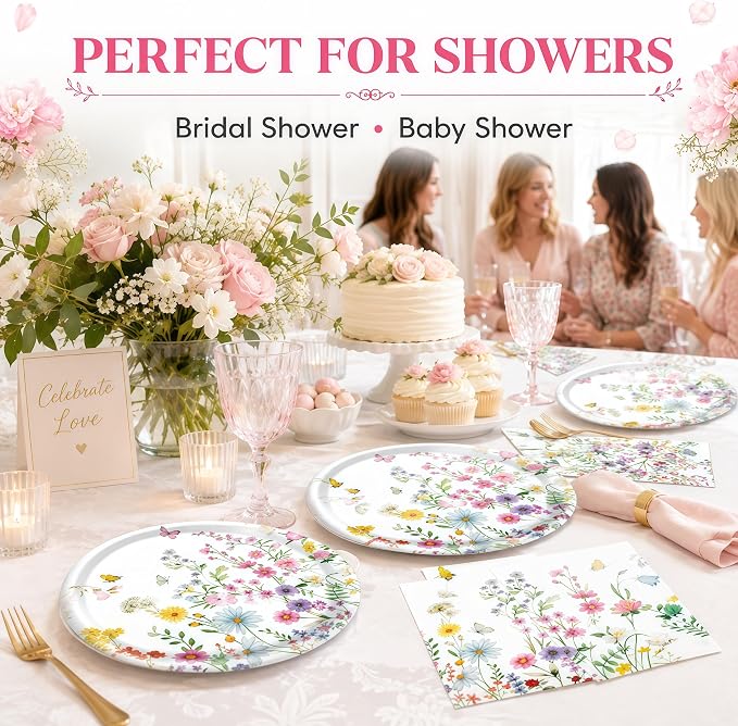 40 Pcs Wildflower Plates And Napkins, 9 Inch Floral Plates and Napkins | - Image 7