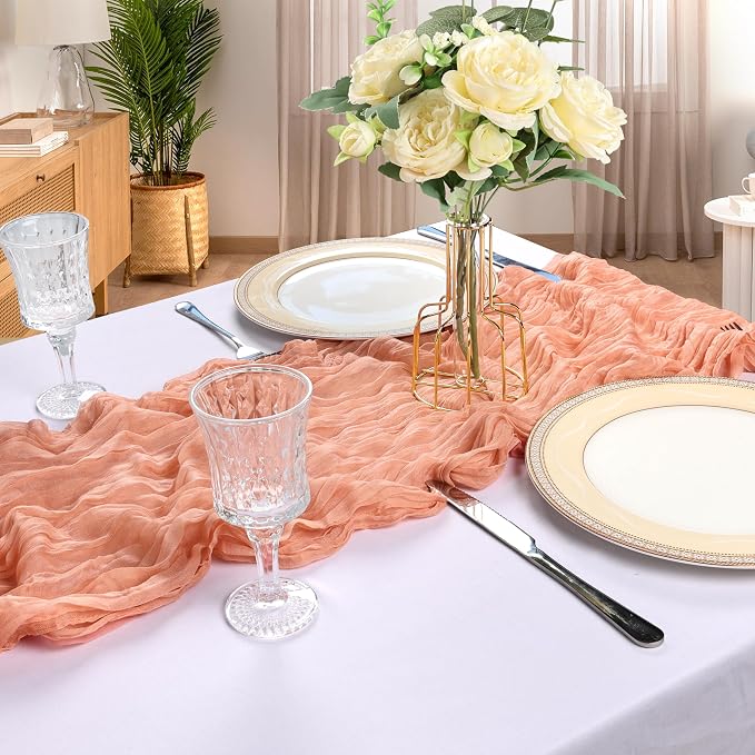 6 Pack 10Ft Peach Cheesecloth Table Runner 23 x 120 Inch | Gauze Rustic Boho - Image 6