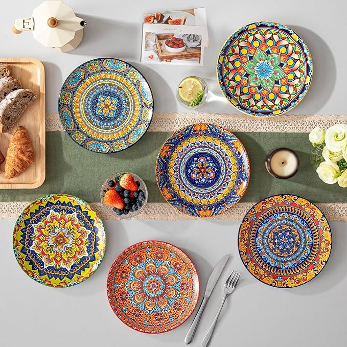 vancasso Colorful Dessert Plates Set of 6, 8.5 Inch Ceramic Salad Plates | Boho - Image 9