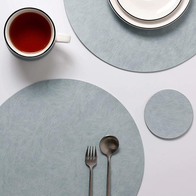 Set of 8 PU Leather Placemats, Waterproof Coffee Coasters, Kitchen Table Mats - Image 7