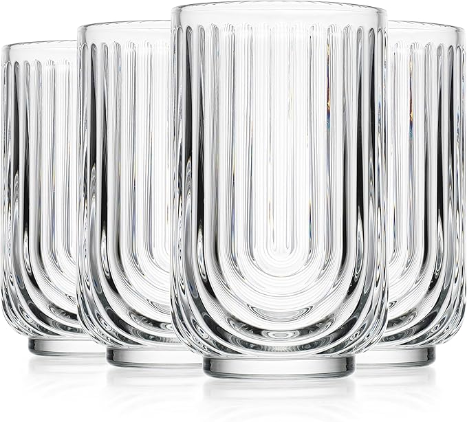 Glaver's Vintage Glassware Art Deco Glasse Ribbed Drinking Glasses U-Shape Arch - Image 8