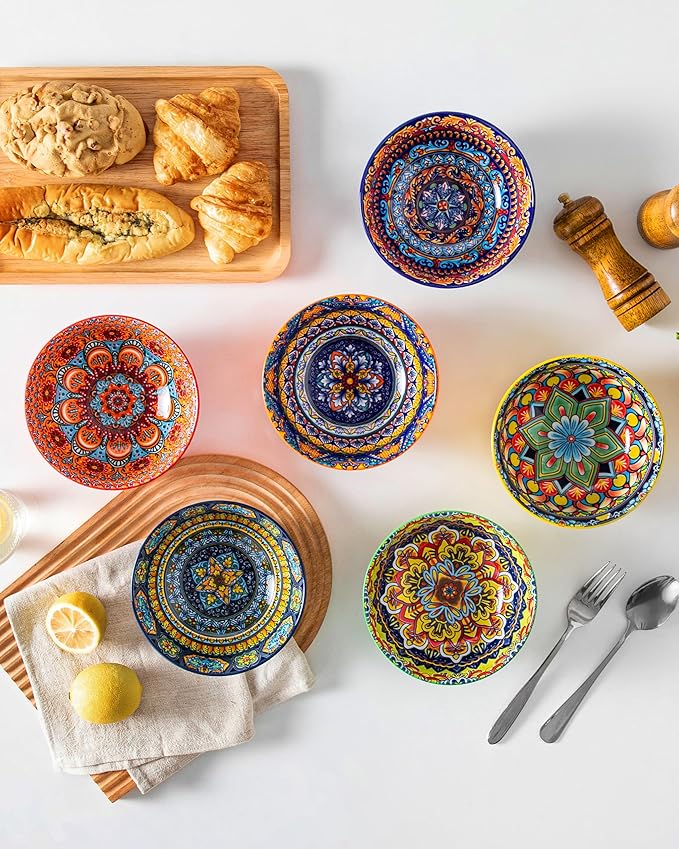 vancasso Boho Cereal Bowls Set of 6, 26 oz Ceramic Soup Bowls - Image 9