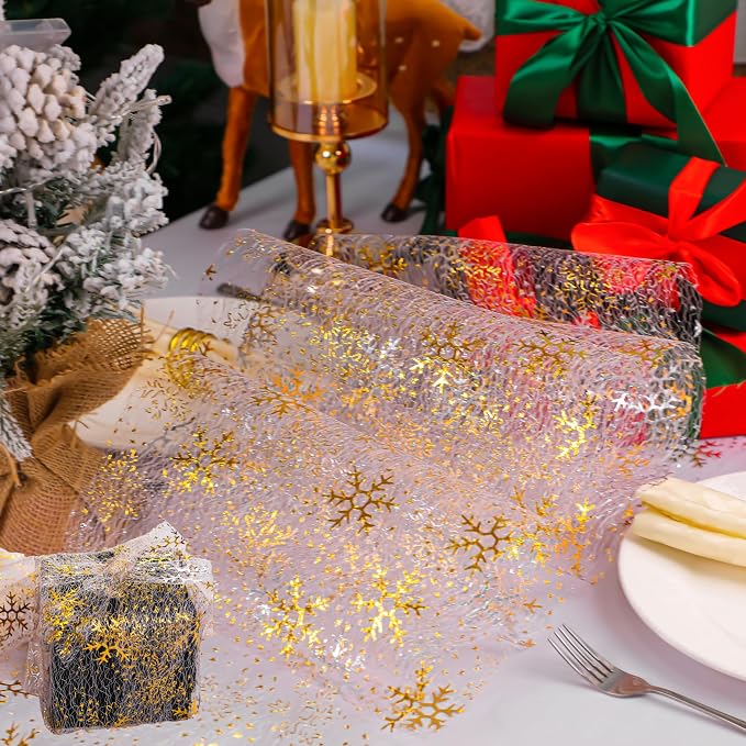 Snowkingdom 2 Pcs Christmas Snowflake Gold Table Runner Sparkly Golden Metallic - Image 6